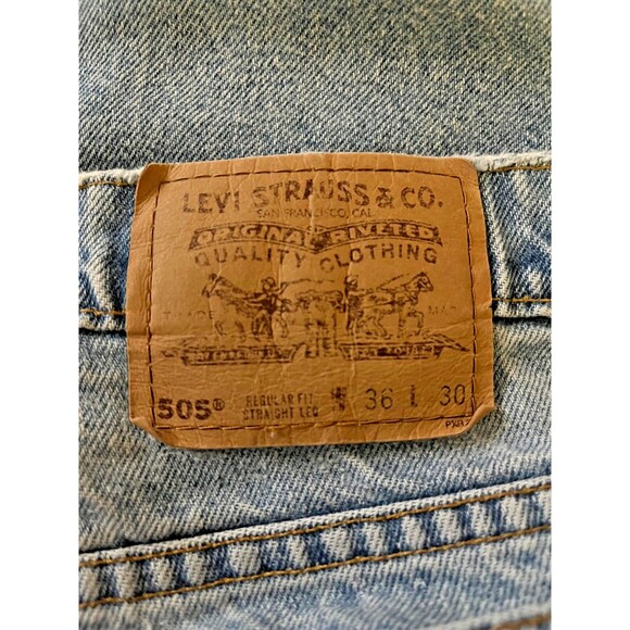 Vintage 90s Distressed Levis 505 Orange Tab Regular Straight Leg Jeans 35 x 30 - Picture 12 of 14